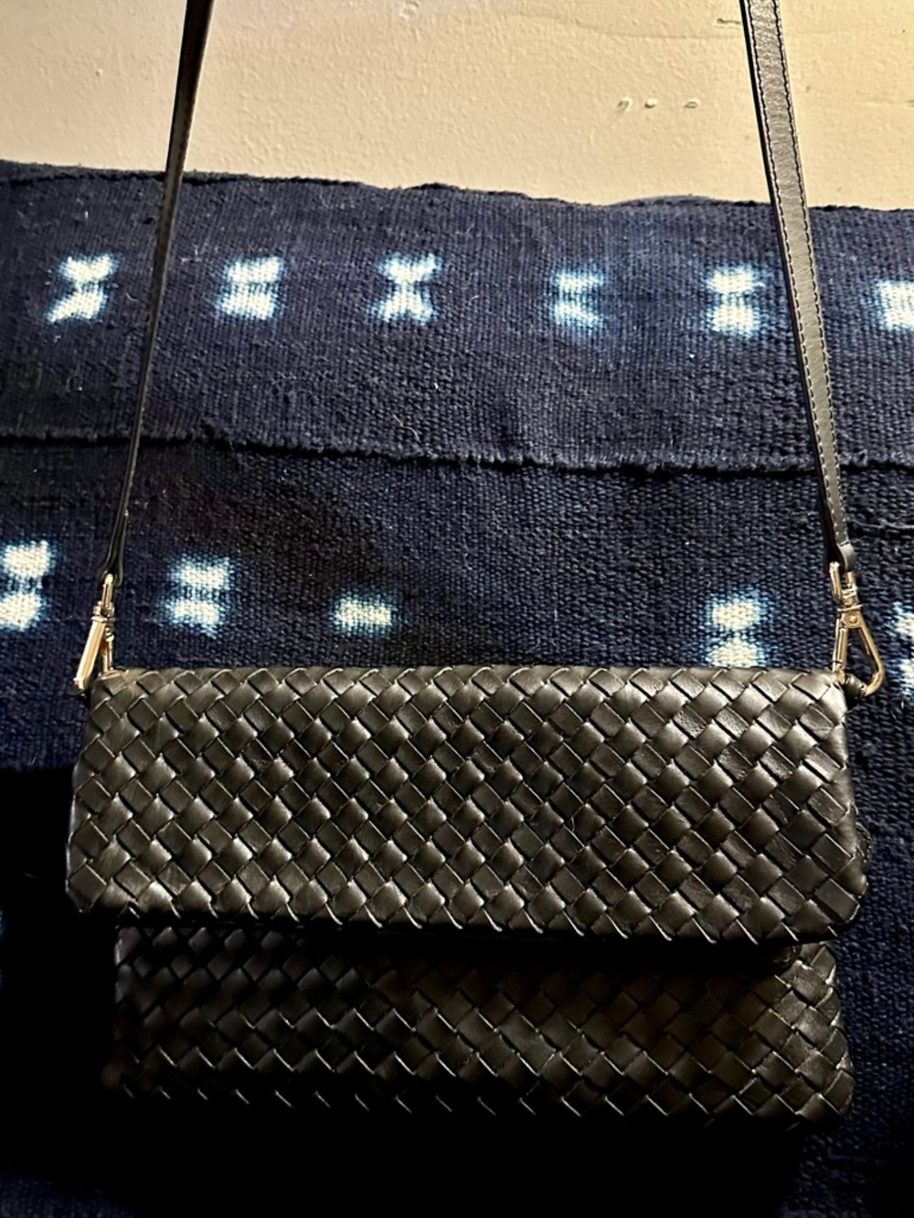 NWOT Quince Italian Handwoven Leather Convertible Clutch black crossbody purse
